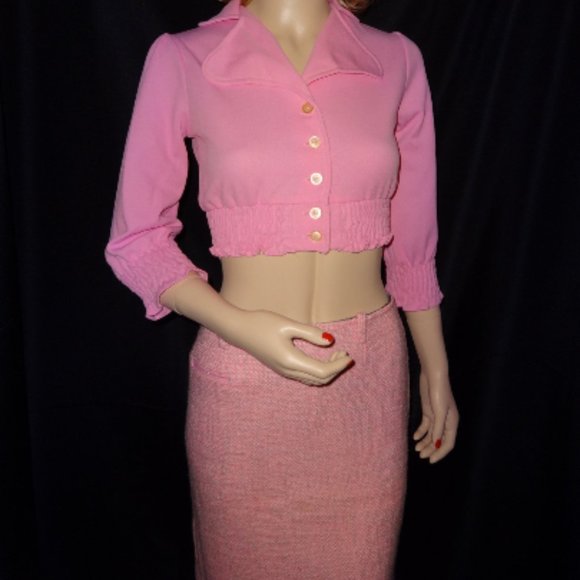 Mod 1960's Bubblegum Pink Woven Mini Skirt Small - Picture 2 of 4